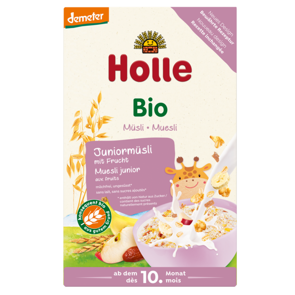 Holle Organic Junior Muesli Multigrain Porridge with Fruits wholegrain no added sugar egg or preservatives steroids hormones antibiotics no gmo ingredients