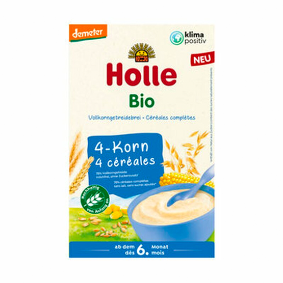 Holle Organic wholegrain porridge 4-grain easy to digest milk free no added sugar egg or preservatives steroids hormones antibiotics no gmo ingredients