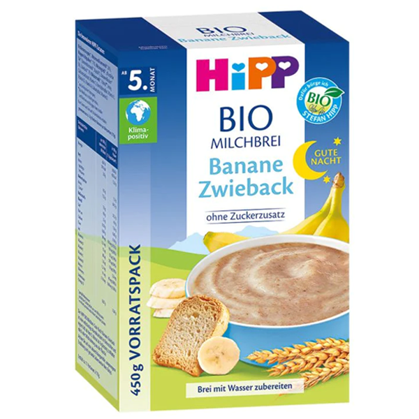 HiPP Organic Good Night Banana Rusk Milk Porridge Cereal wholegrain easy to digest milk free no added sugar