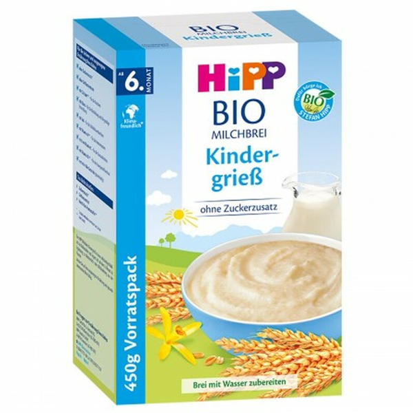 HiPP Organic Semolina Milk Porridge Cereal wholegrain easy to digest milk free no added sugar