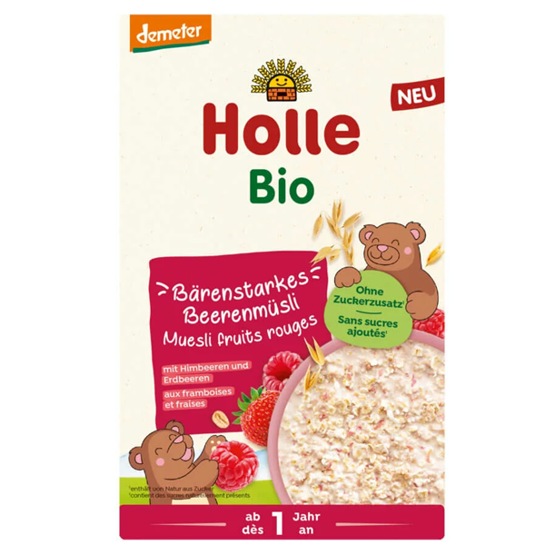 Holle Organic Bear Strong Berry Muesli Raspberry Strawberry No Added Sugar Dairy Free Milk Cereal