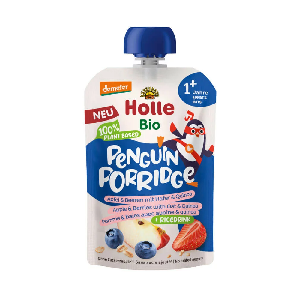 Holle Organic Baby Pouchy Penguin Porridge, Organic Baby Food Pouches, No Added Sugar Baby Snacks, Healthy Baby Snacks, Natural Fruit Pouches, Baby Food On The Go