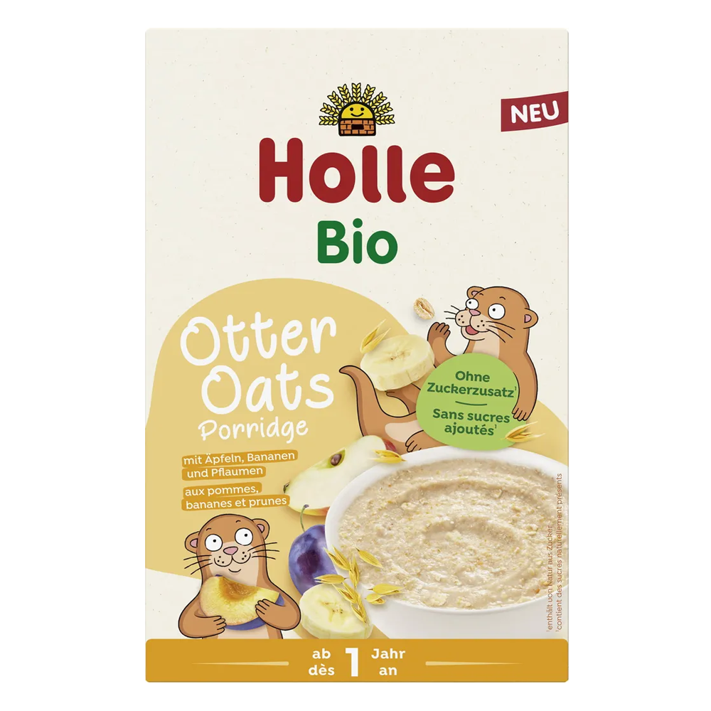 Holle Organic Otter Oats Porridge with Apples, Bananas & Plums From 1 Year and up. No Added Sugar, Toddler Cereal. Dairy Free.