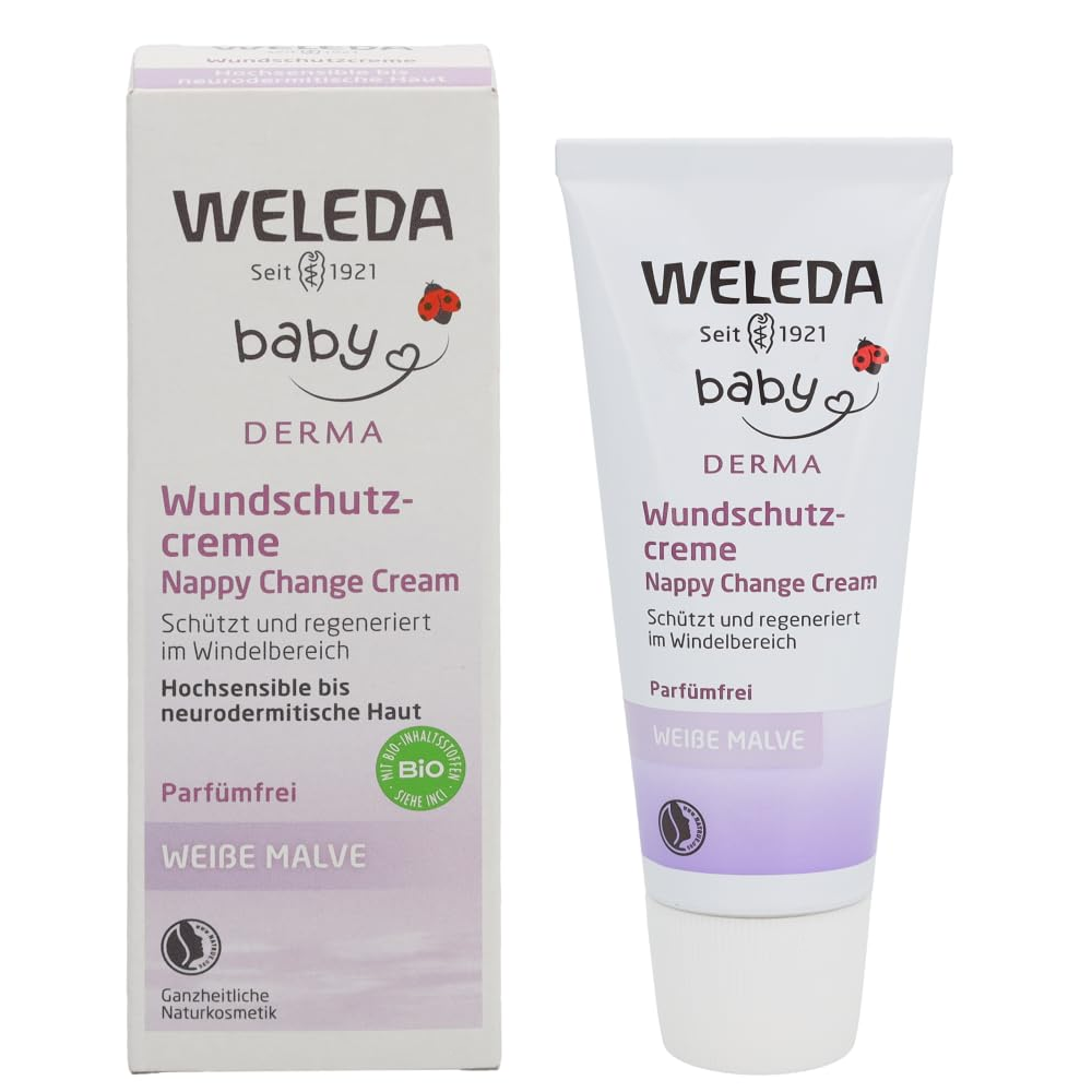 Weleda Baby White Mallow Diaper Care Cream. Clean Dry happy Baby. Delicate Skin, Soothing Properties. Healthy Skin.