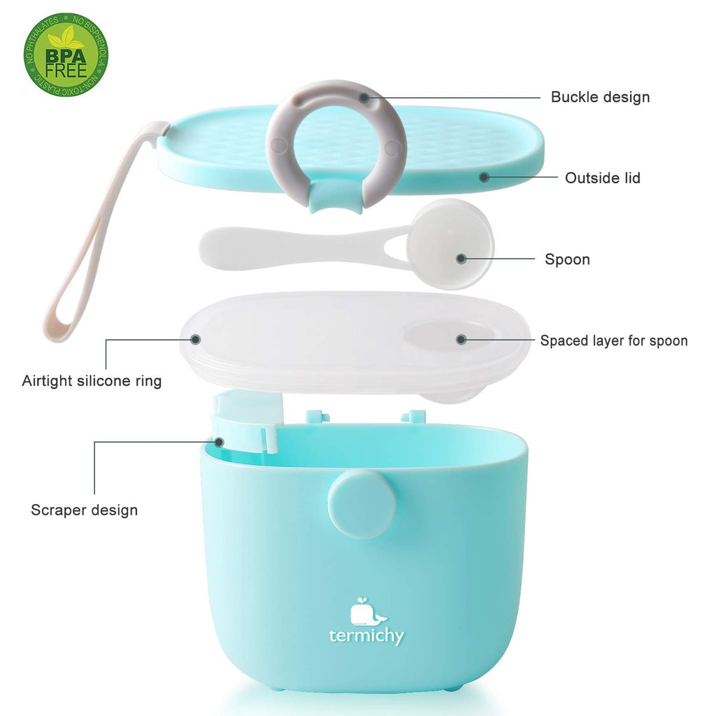 Termichy Baby Formula Dispenser - Portable Milk Powder Dispenser Container with Carry Handle and Scoop for Travel Outdoor Activities with Baby Infant - Made of food-grade pp plastic, BPA-free, dishwasher-safe. Widely used as food storage container, snack cup for cookies and nuts as well.