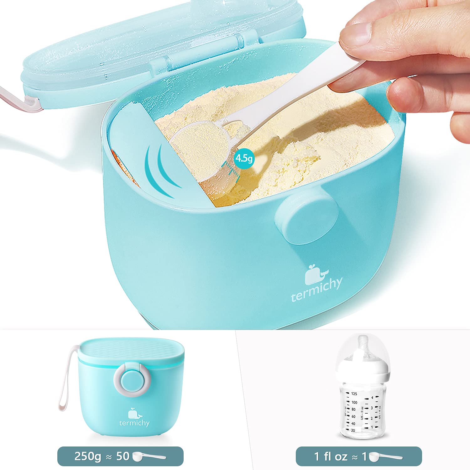 Termichy Baby Formula Dispenser, Portable Milk Powder Dispenser Container with Carry Handle and Scoop for Travel Outdoor Activities with Baby Infant