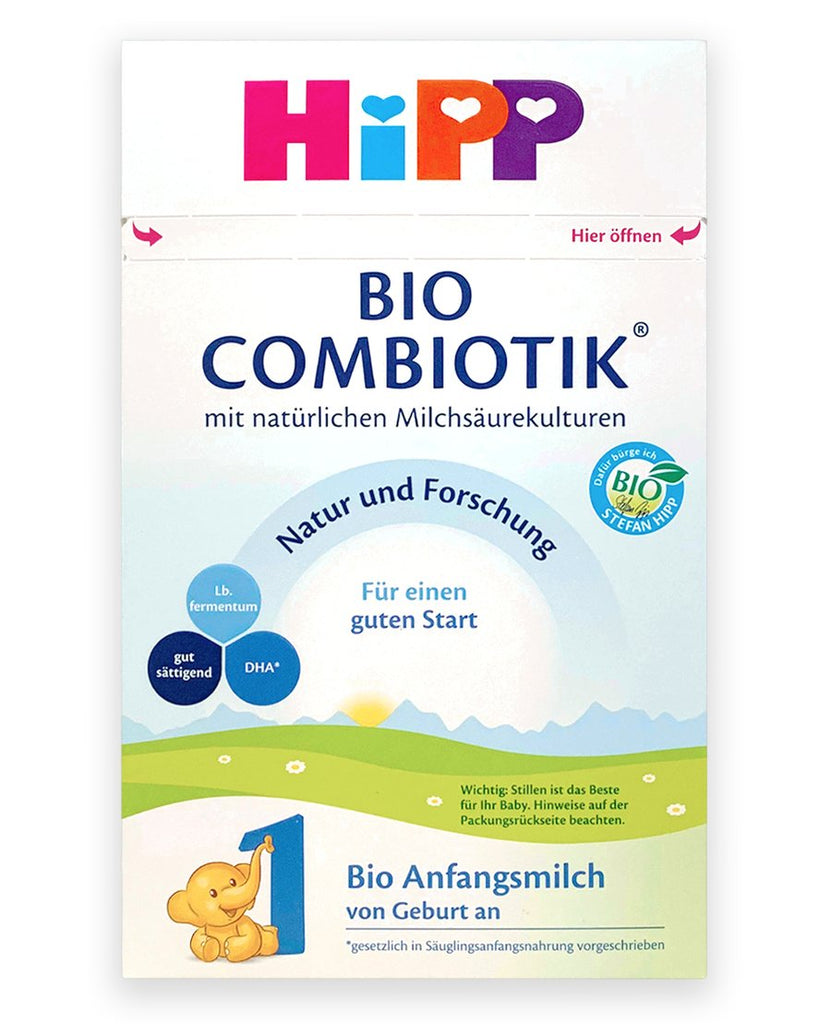 HiPP German Stage 1 Combiotik Infant European Milk Formula Organic Skim Milk no maltodextrin contains prebiotics probiotics gluten free soy free gmo free contains omega 3 6 lcps dha aa
