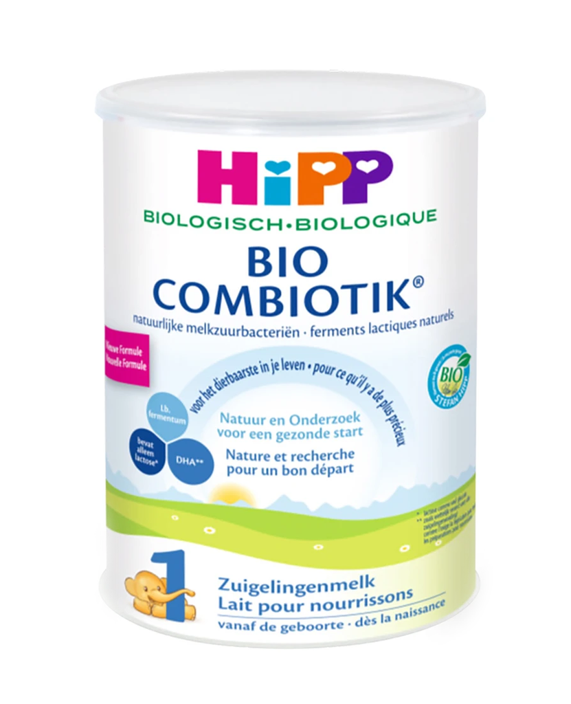 HiPP Dutch Stage 1 Combiotik Organic Infant Milk Formula skim no starch gluten maltodextrin includes prebiotics probiotics omega 3 6 dha essentail vitamins nutrients certified european standards