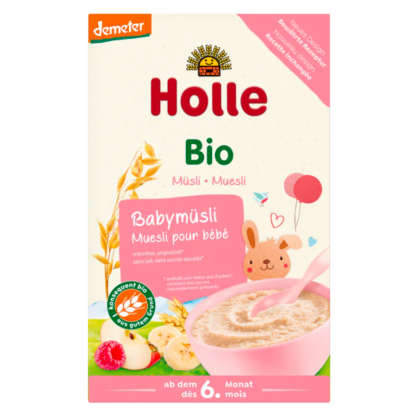 Holle Organic Baby Muesli Milk Porridge CerealFrom 6 months onwards Whole grain - easy to digest Milk free Easy preparation No steroids, hormones, antibiotics or GMO ingredients No added sugar, egg or preservatives