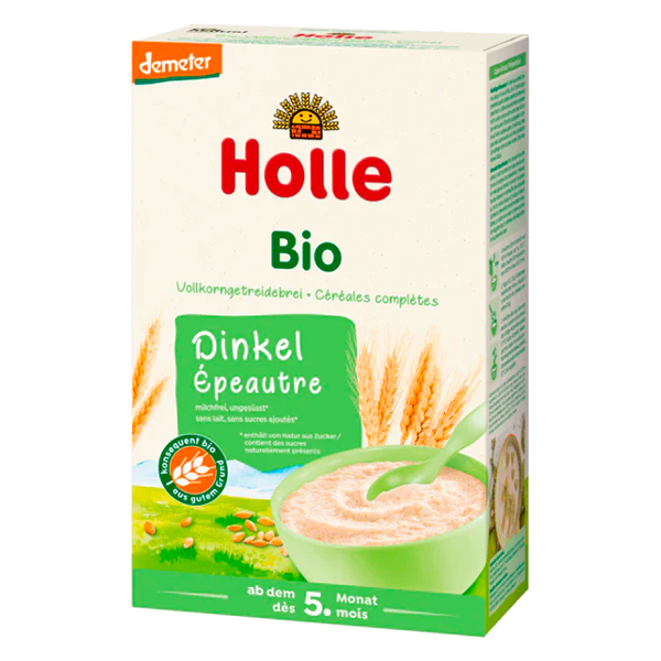 Holle Organic Dinkel Spelt Porridge Cereal Wholegrain free of hormones gmo steroids easy to make balanced diet easily digested flakes free of milk sugar