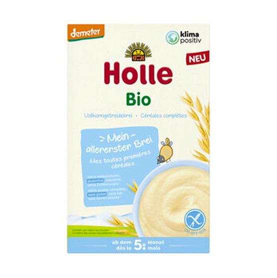 Holle Organic My First Porridge wholegrain easy to digest milk free no added sugar egg or preservatives steroids hormones antibiotics no gmo ingredients