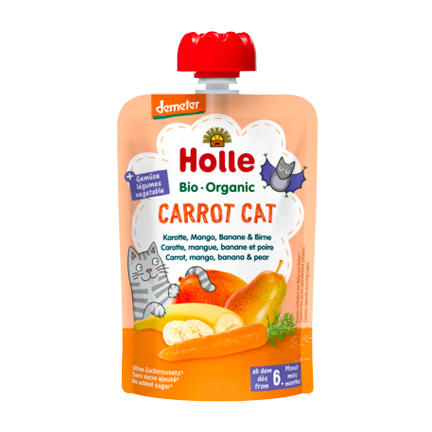 Holle Organic Pouchy Carrot Cat carrot mango banana pear unsweetened finely puréed no additives baby snack