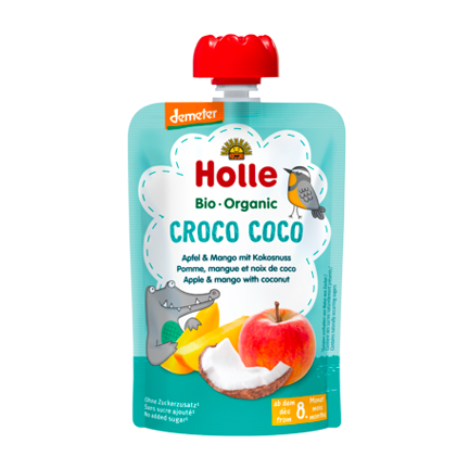 Holle Organic Pouchy Croco Coco apple mango with coconut unsweetened finely puréed no additives baby snack