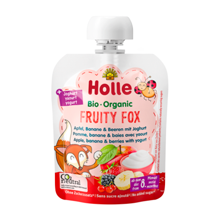 Holle Organic Pouchy Fruity Fox Apple banana berries with yogurt baby snack
