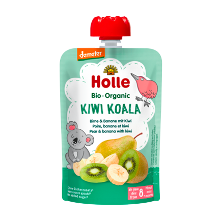 Holle Organic Pouchy kiwi koala pear banana kiwi with oats ideal baby snack unsweetened finely purée no additives