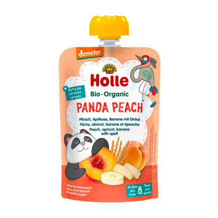 Holle Organic Pouchy Panda Peach peach apricot banana with spelt fine purée fruit cereals unsweetened no additives