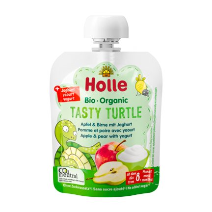 Holle Organic Pouchy Tasty Turtle apple pear with yogurt baby snack