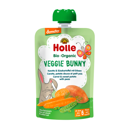 Holle Organic Pouchy Veggie Bunny Pouch Carrot Sweet Potato Peas Purée Fine Baby Snack Child Made in Italy no added salt