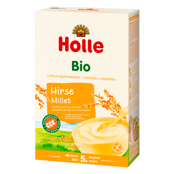 Holle Organic Wholegrain Millet Milk Porridge Cereal easy to digest Milk free Easy preparation No steroids, hormones, antibiotics or GMO ingredients No added sugar, egg or preservatives