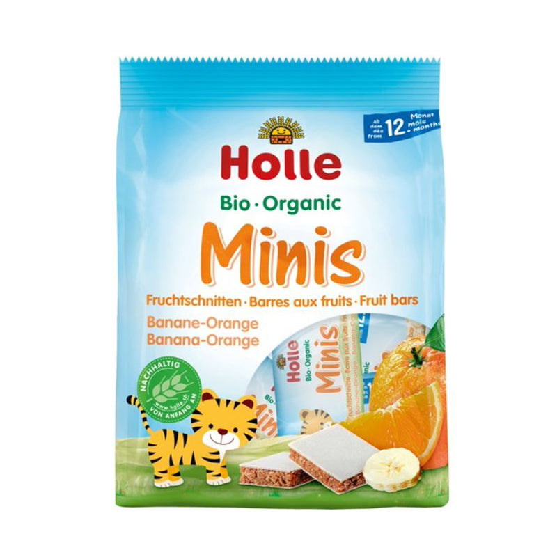 Holle Organic Mini Fruit Bars Banana Orange 12.5g suitable snack for babies 12 months onward wholegrain wafer