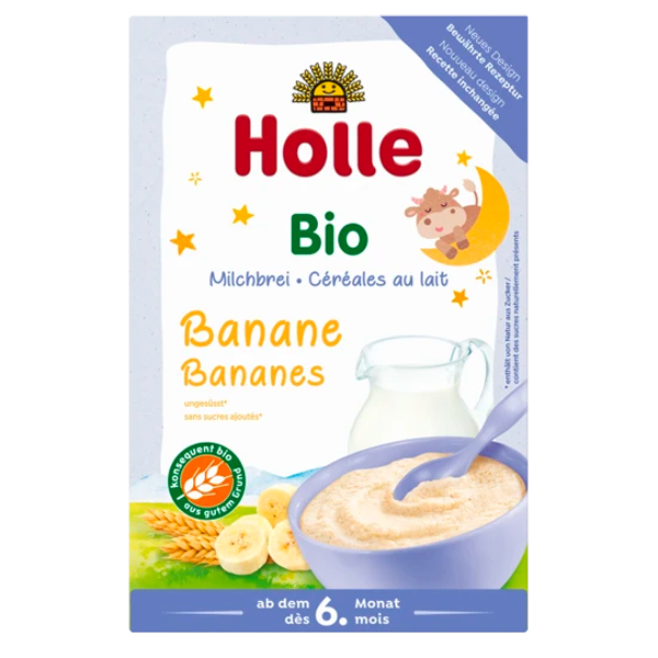Holle Organic Milk Cereal with Banana Porridge 6 months ideal evening meal helps baby